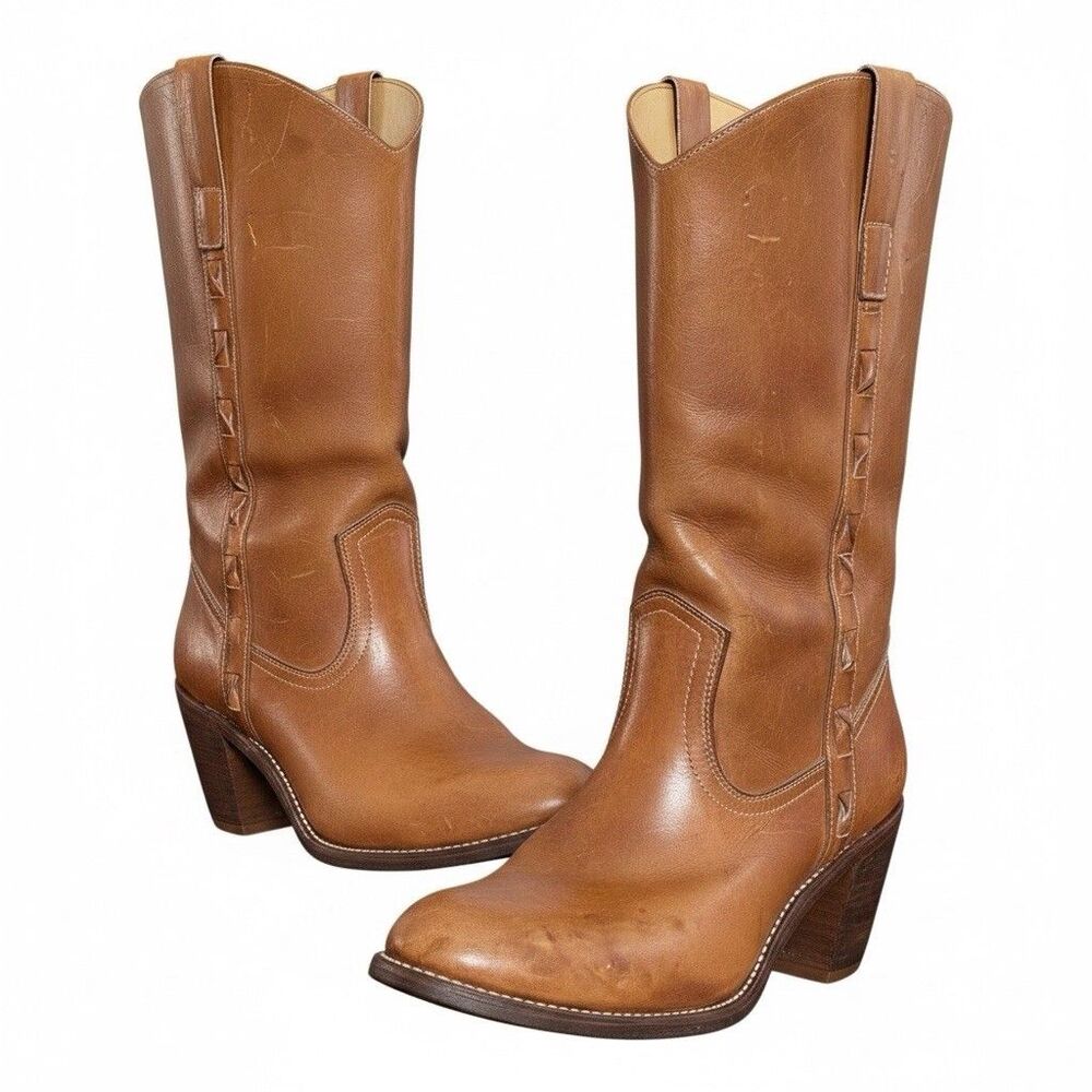 Endicott Johnson Tan Leather Heeled Cowboy Boots Womens Size 8.5 Vintage Western